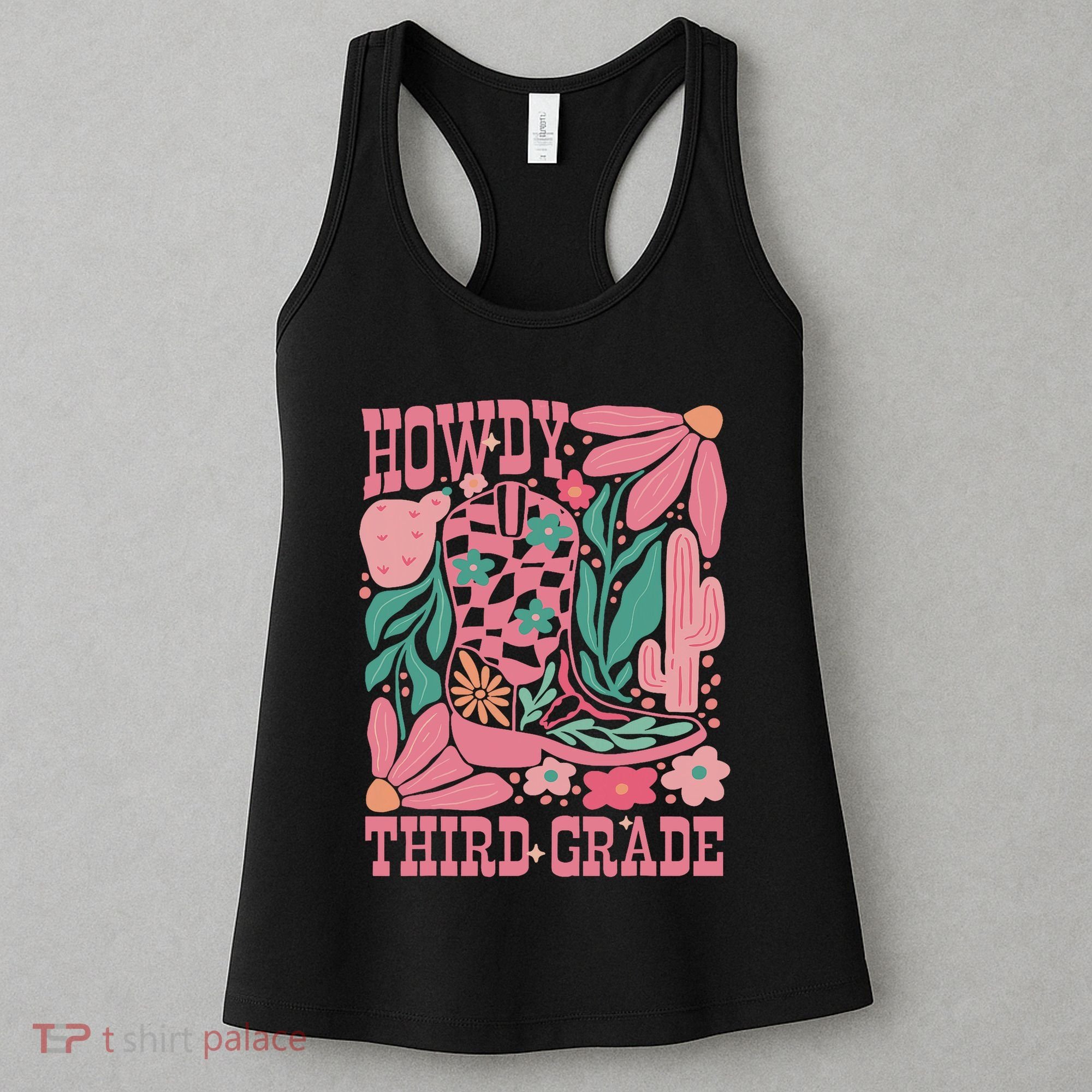 Retro Howdy Third Grade Back To School Teacher Cowgirl Boot Women's Tank Top