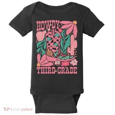Retro Howdy Third Grade Back To School Teacher Cowgirl Boot Baby Bodysuit