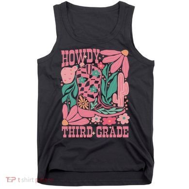 Retro Howdy Third Grade Back To School Teacher Cowgirl Boot Tank Top