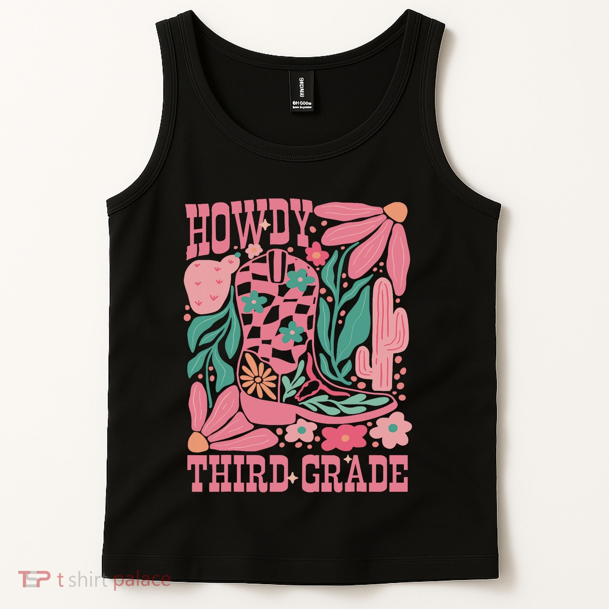 Retro Howdy Third Grade Back To School Teacher Cowgirl Boot Tank Top