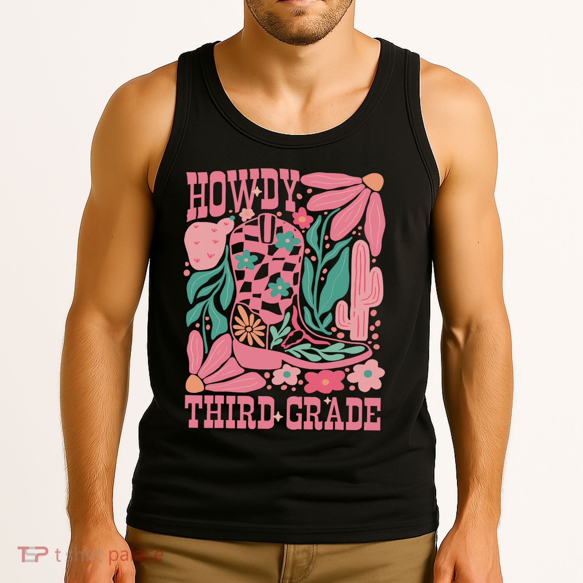 Retro Howdy Third Grade Back To School Teacher Cowgirl Boot Tank Top