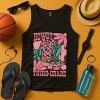 Retro Howdy Third Grade Back To School Teacher Cowgirl Boot Tank Top thumb 4