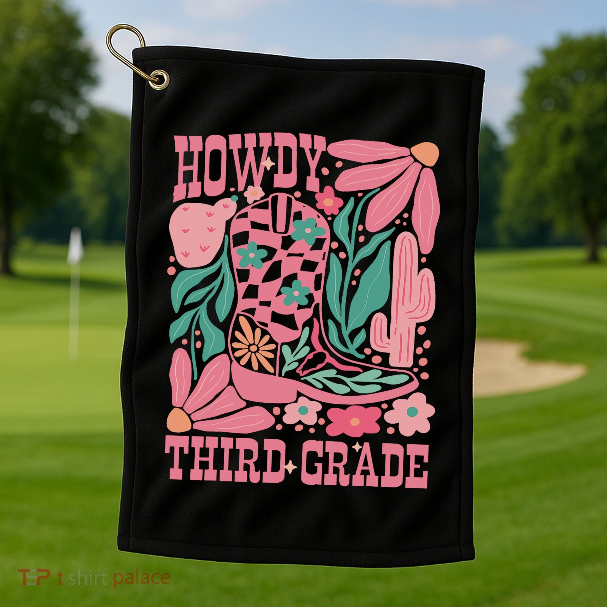Retro Howdy Third Grade Back To School Teacher Cowgirl Boot Golf Towel