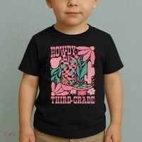 Retro Howdy Third Grade Back To School Teacher Cowgirl Boot Toddler T-Shirt thumb 2