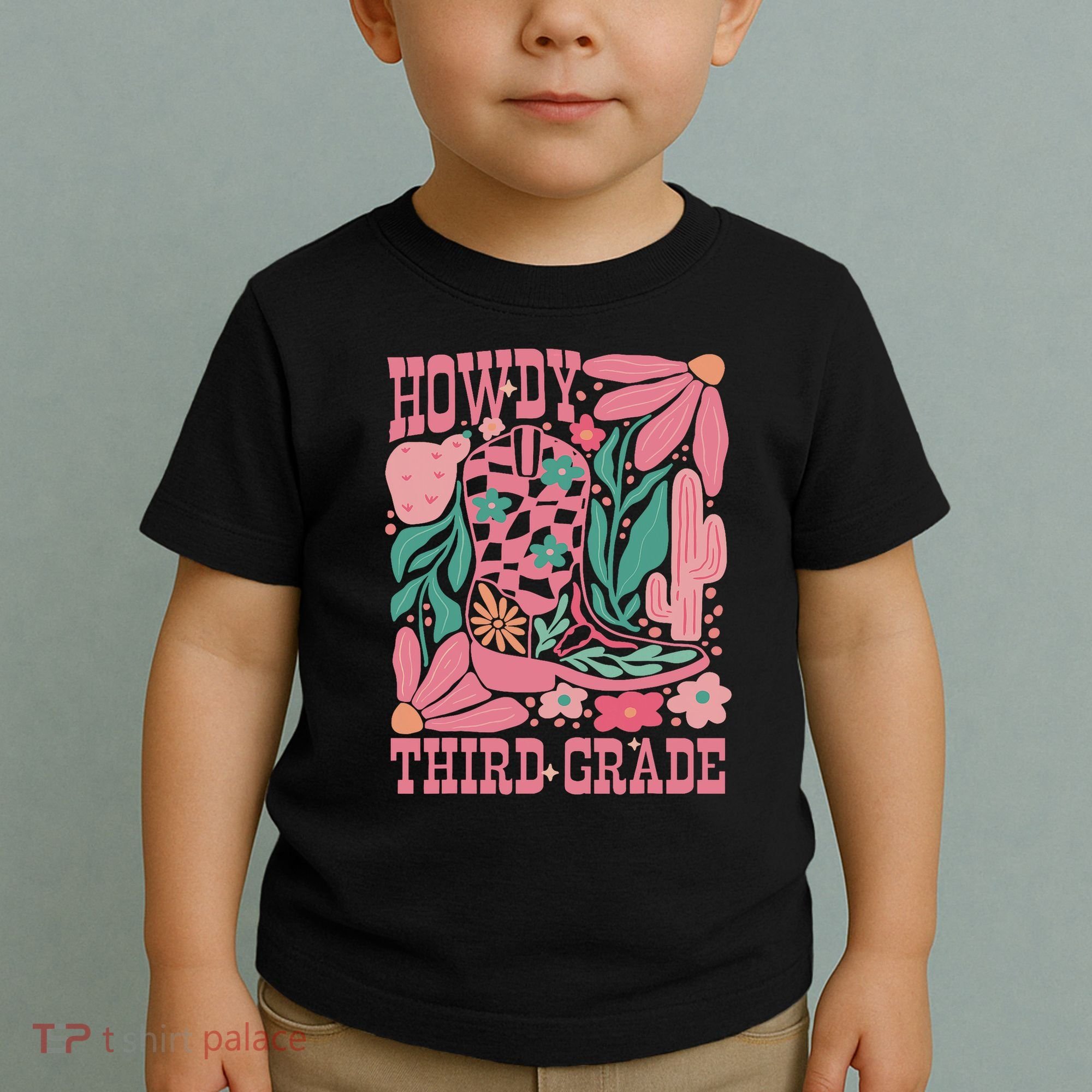 Retro Howdy Third Grade Back To School Teacher Cowgirl Boot Toddler T-Shirt