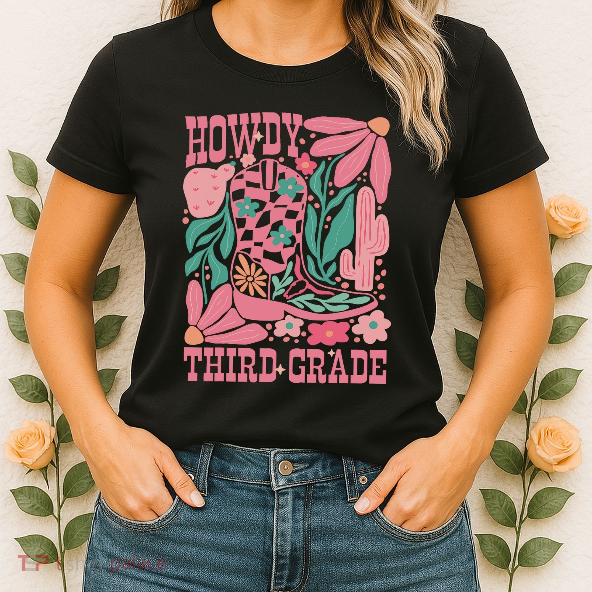 Retro Howdy Third Grade Back To School Teacher Cowgirl Boot Women's T-Shirt