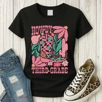 Retro Howdy Third Grade Back To School Teacher Cowgirl Boot Women's T-Shirt thumb 3