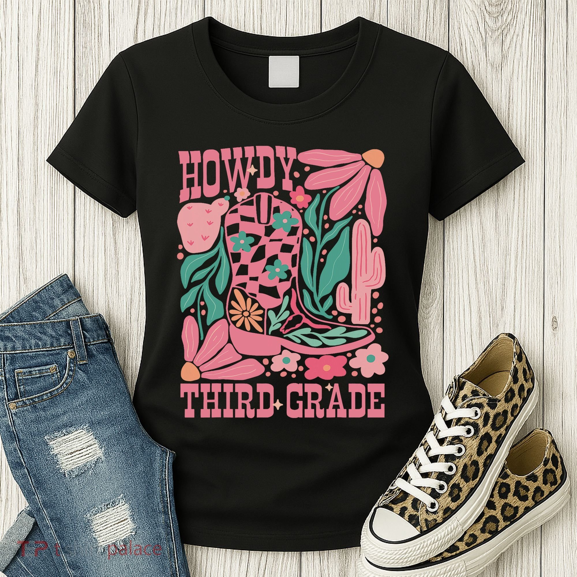 Retro Howdy Third Grade Back To School Teacher Cowgirl Boot Women's T-Shirt