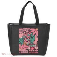 Retro Howdy Third Grade Back To School Teacher Cowgirl Boot Tote Bag thumb 0