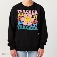 Retro Hippie Teacher Flower Smiley Emoji Women's Sweatshirt thumb 0