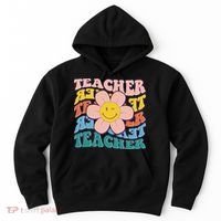 Retro Hippie Teacher Flower Smiley Emoji Hoodie thumb 0