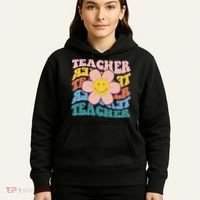 Retro Hippie Teacher Flower Smiley Emoji Hoodie thumb 5