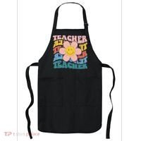 Retro Hippie Teacher Flower Smiley Emoji Apron thumb 0
