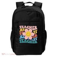 Retro Hippie Teacher Flower Smiley Emoji Backpack thumb 0