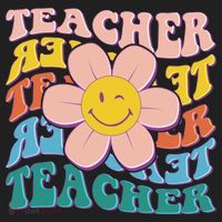 Retro Hippie Teacher Flower Smiley Emoji Beanie thumb 2