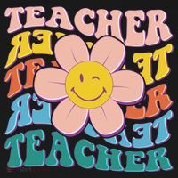 Retro Hippie Teacher Flower Smiley Emoji Women's Hoodie thumb 2