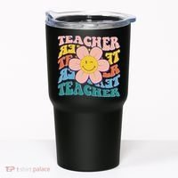 Retro Hippie Teacher Flower Smiley Emoji Tumbler thumb 0