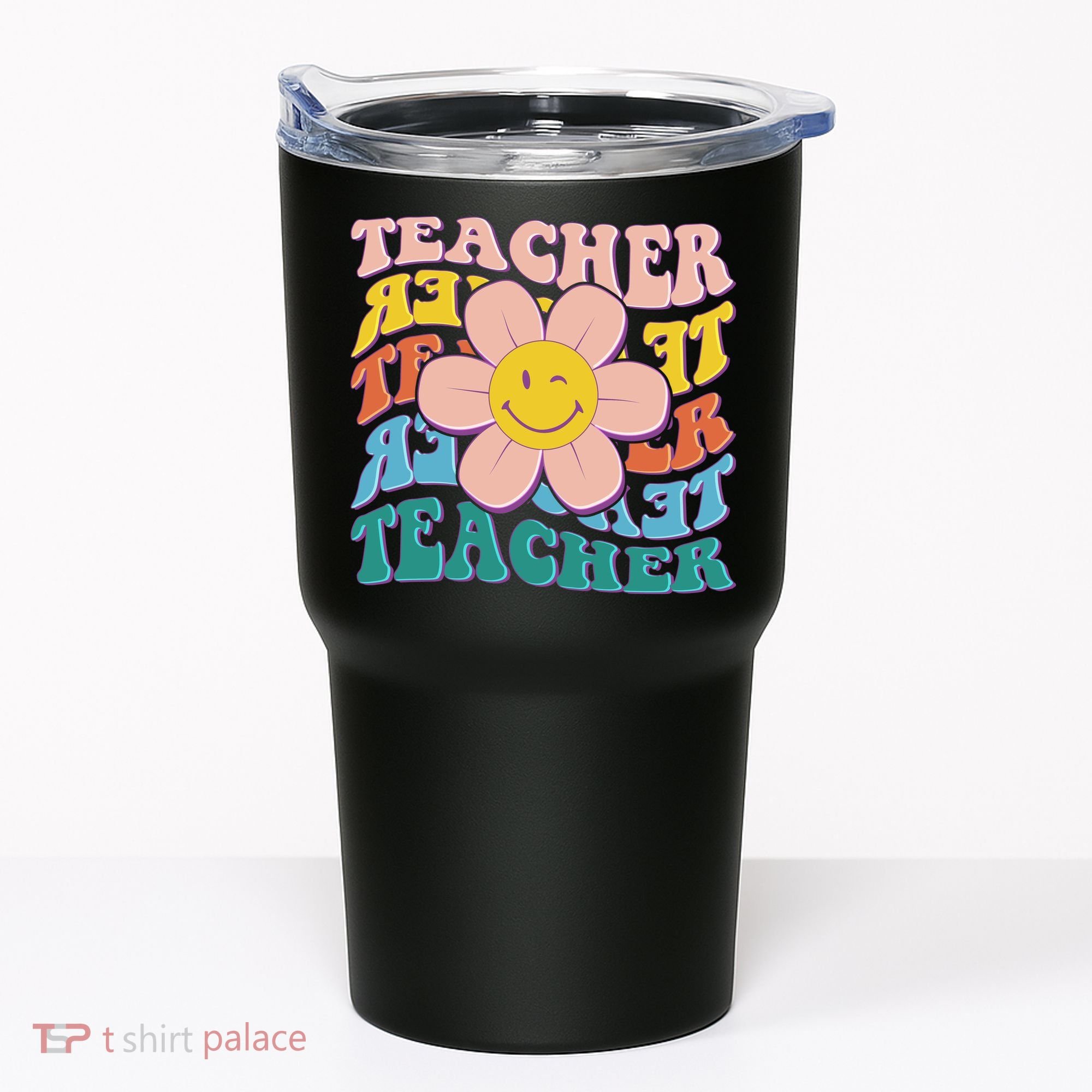 Retro Hippie Teacher Flower Smiley Emoji Tumbler