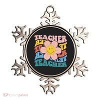 Retro Hippie Teacher Flower Smiley Emoji Ornament thumb 0