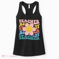 Retro Hippie Teacher Flower Smiley Emoji Women's Tank Top thumb 0