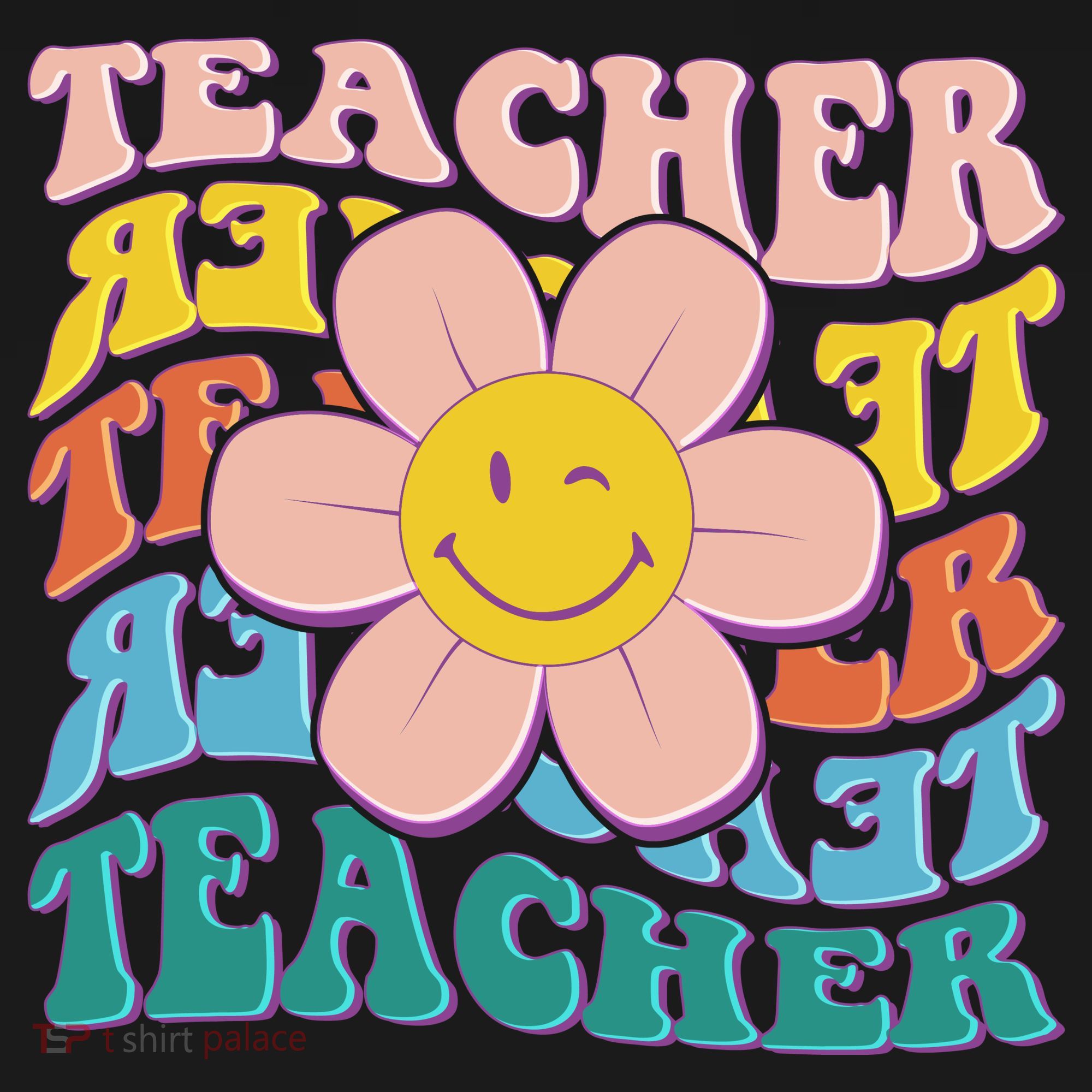 Retro Hippie Teacher Flower Smiley Emoji Women's Tank Top
