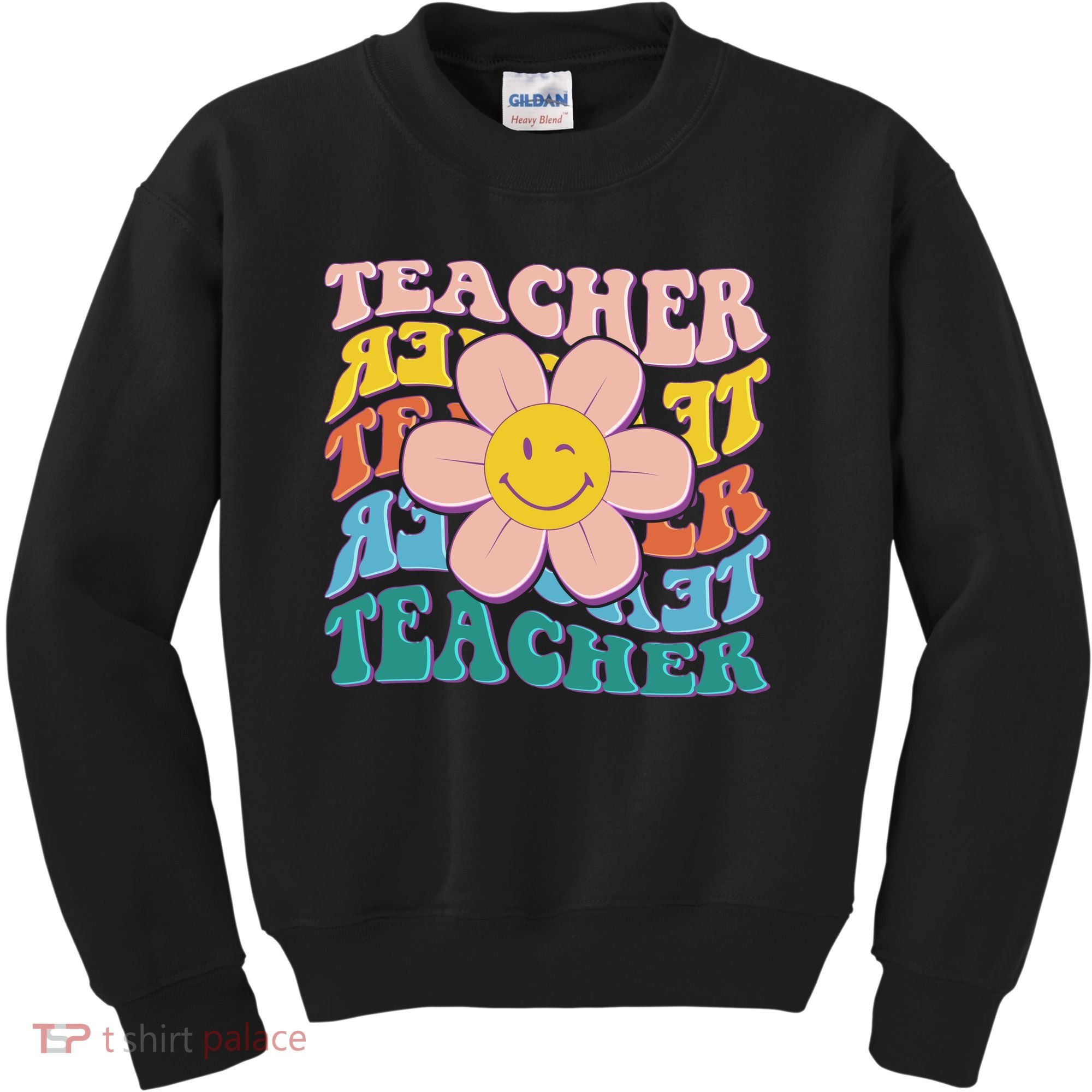 Retro Hippie Teacher Flower Smiley Emoji Kids Sweatshirt