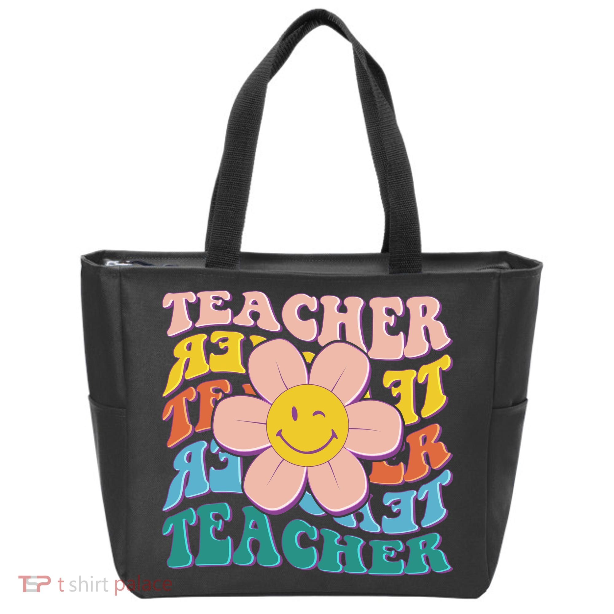 Retro Hippie Teacher Flower Smiley Emoji Tote Bag