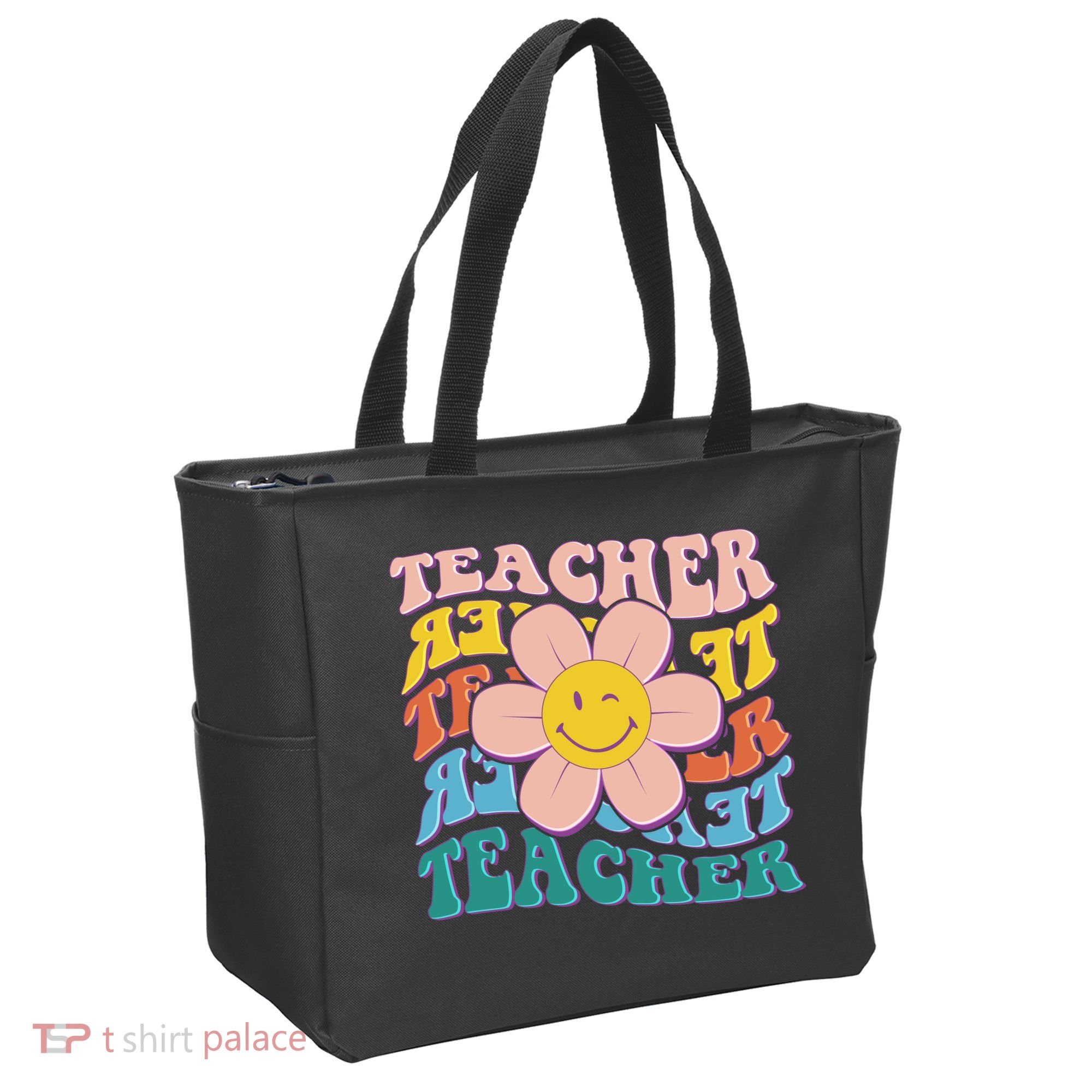 Retro Hippie Teacher Flower Smiley Emoji Tote Bag