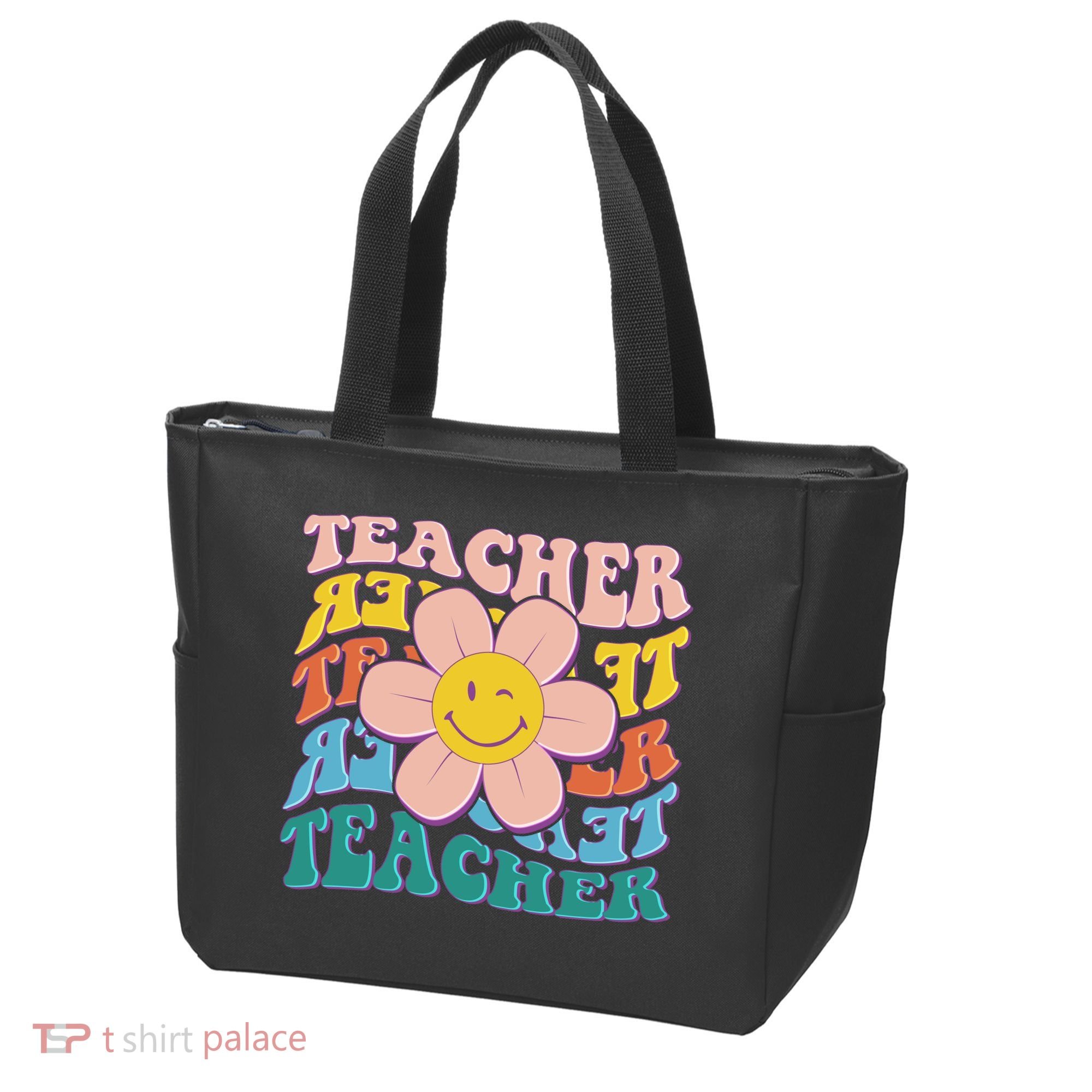 Retro Hippie Teacher Flower Smiley Emoji Tote Bag