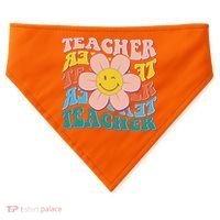 Retro Hippie Teacher Flower Smiley Emoji USA-Made Doggie Bandana thumb 0