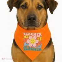 Retro Hippie Teacher Flower Smiley Emoji USA-Made Doggie Bandana thumb 1