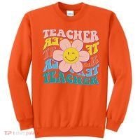 Retro Hippie Teacher Flower Smiley Emoji Sweatshirt thumb 0