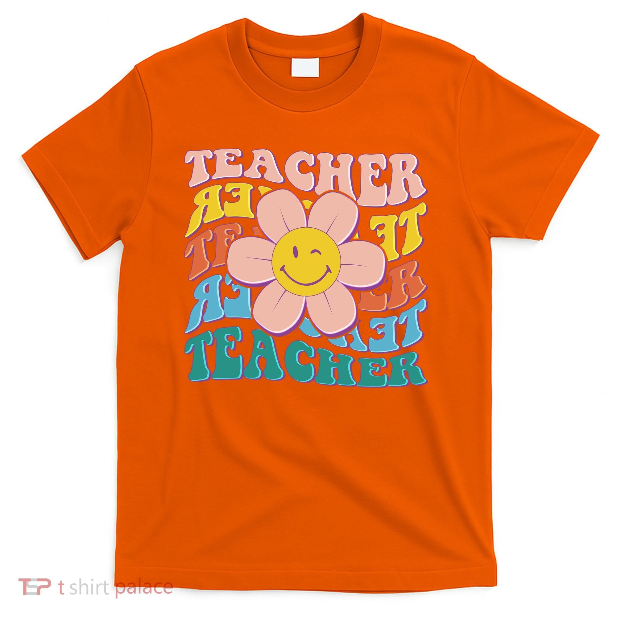 Retro Hippie Teacher Flower Smiley Emoji T-Shirt