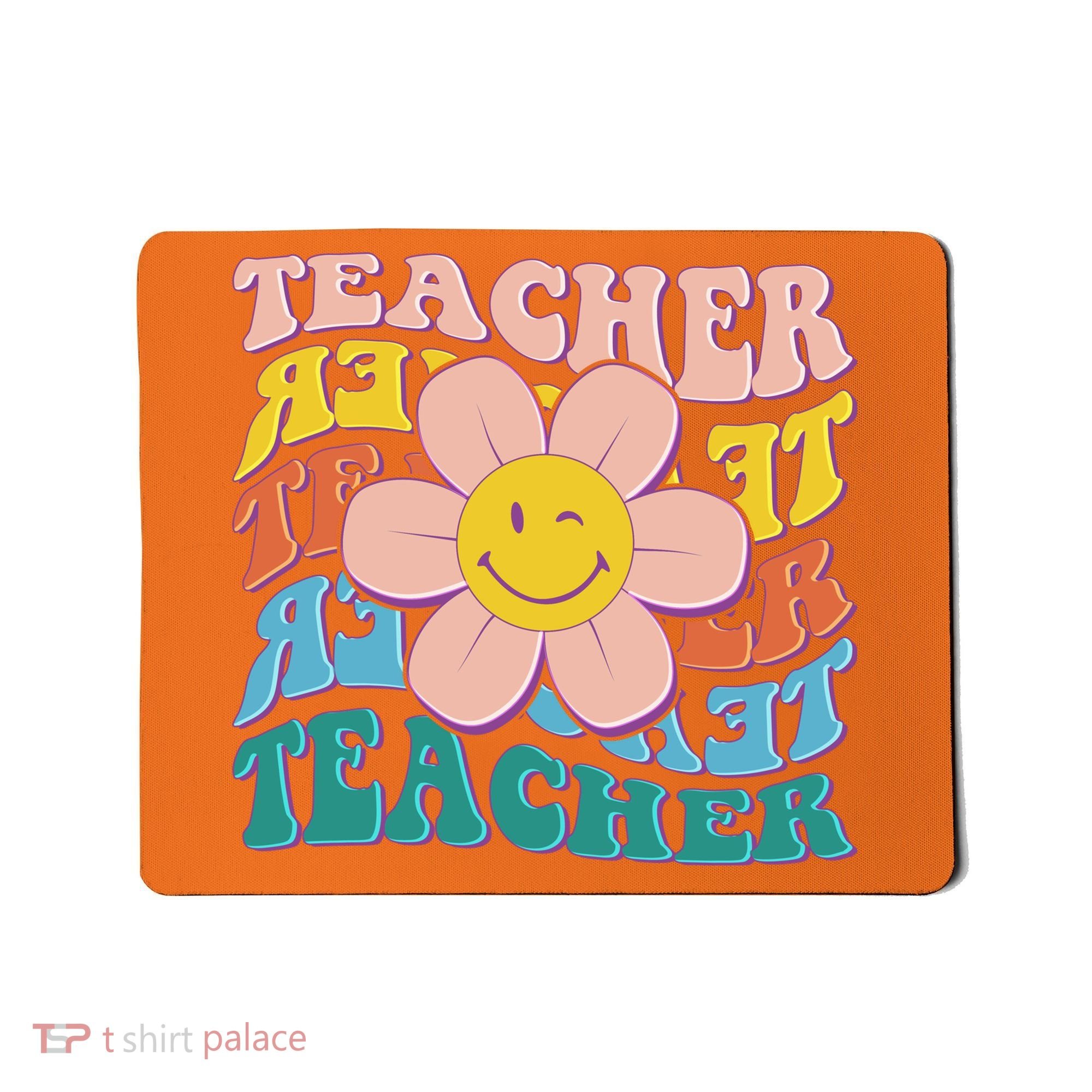 Retro Hippie Teacher Flower Smiley Emoji Mousepad