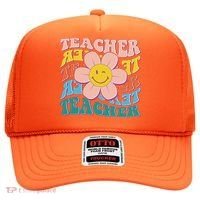 Retro Hippie Teacher Flower Smiley Emoji Hat thumb 0