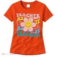 Retro Hippie Teacher Flower Smiley Emoji Women's T-Shirt thumb 0