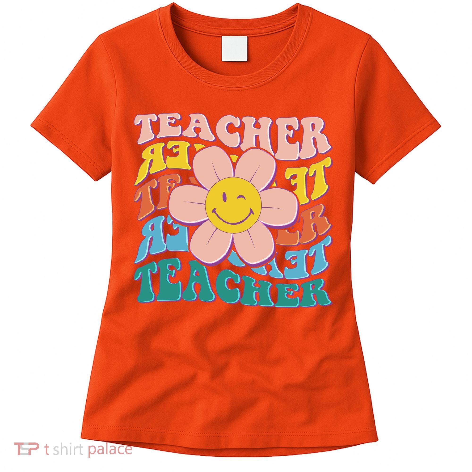 Retro Hippie Teacher Flower Smiley Emoji Women's T-Shirt