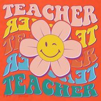 Retro Hippie Teacher Flower Smiley Emoji Women's T-Shirt thumb 6