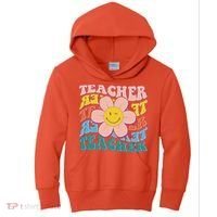 Retro Hippie Teacher Flower Smiley Emoji Kids Hoodie thumb 0