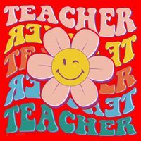 Retro Hippie Teacher Flower Smiley Emoji Santa Hat thumb 1