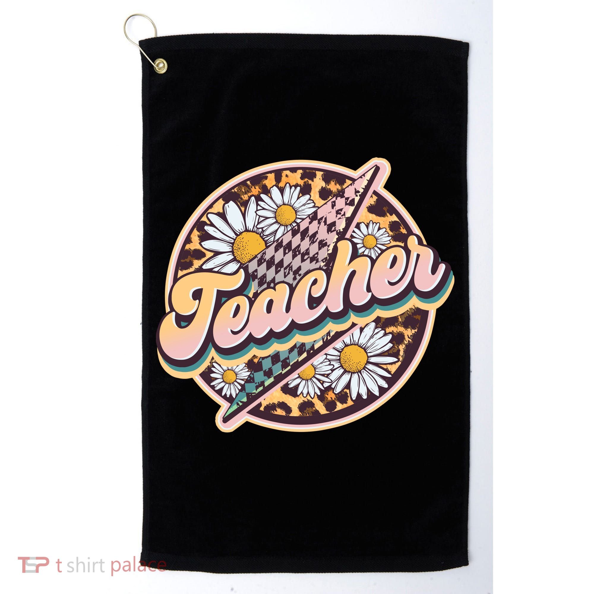 Retro Hippie Teacher Golf Towel