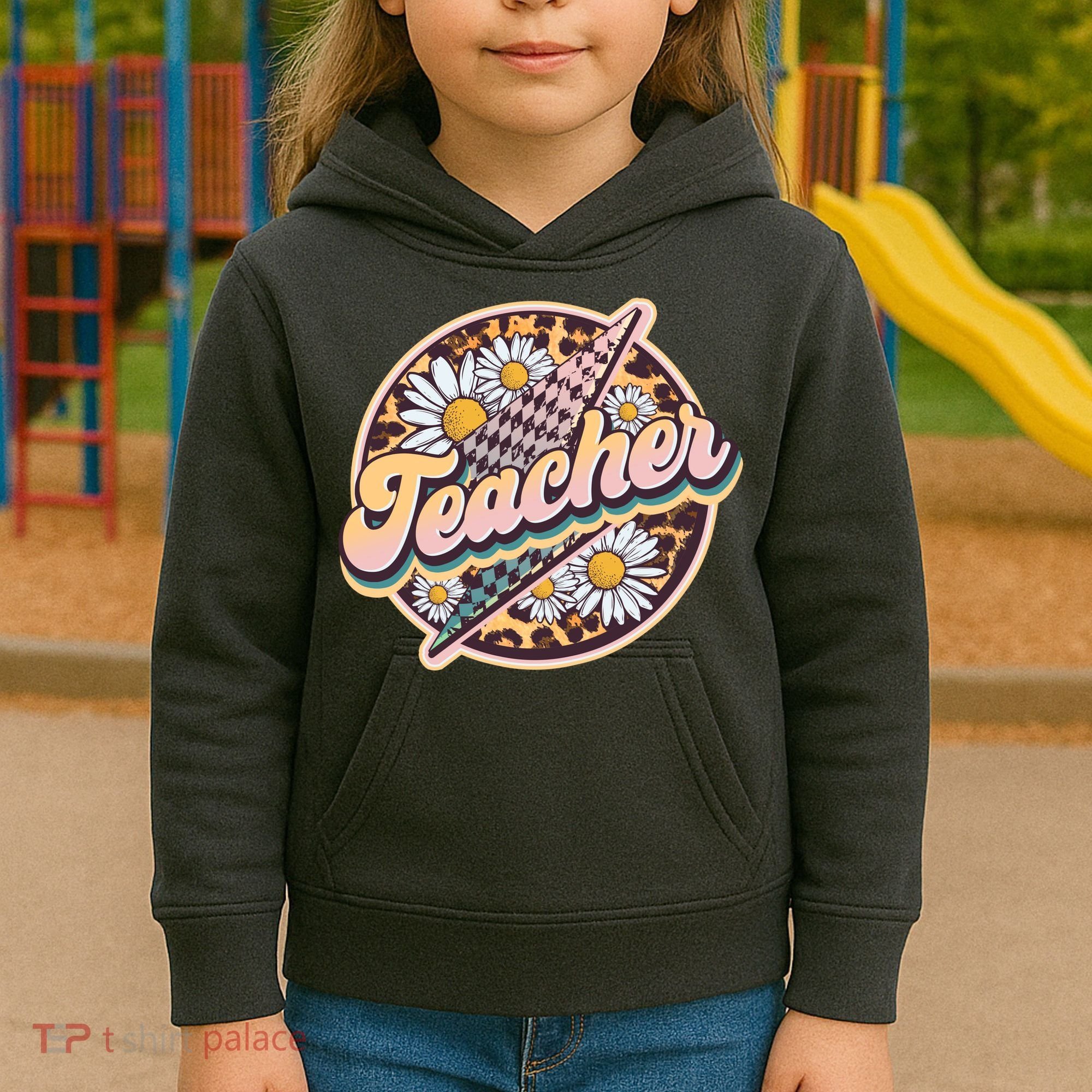 Retro Hippie Teacher Kids Hoodie