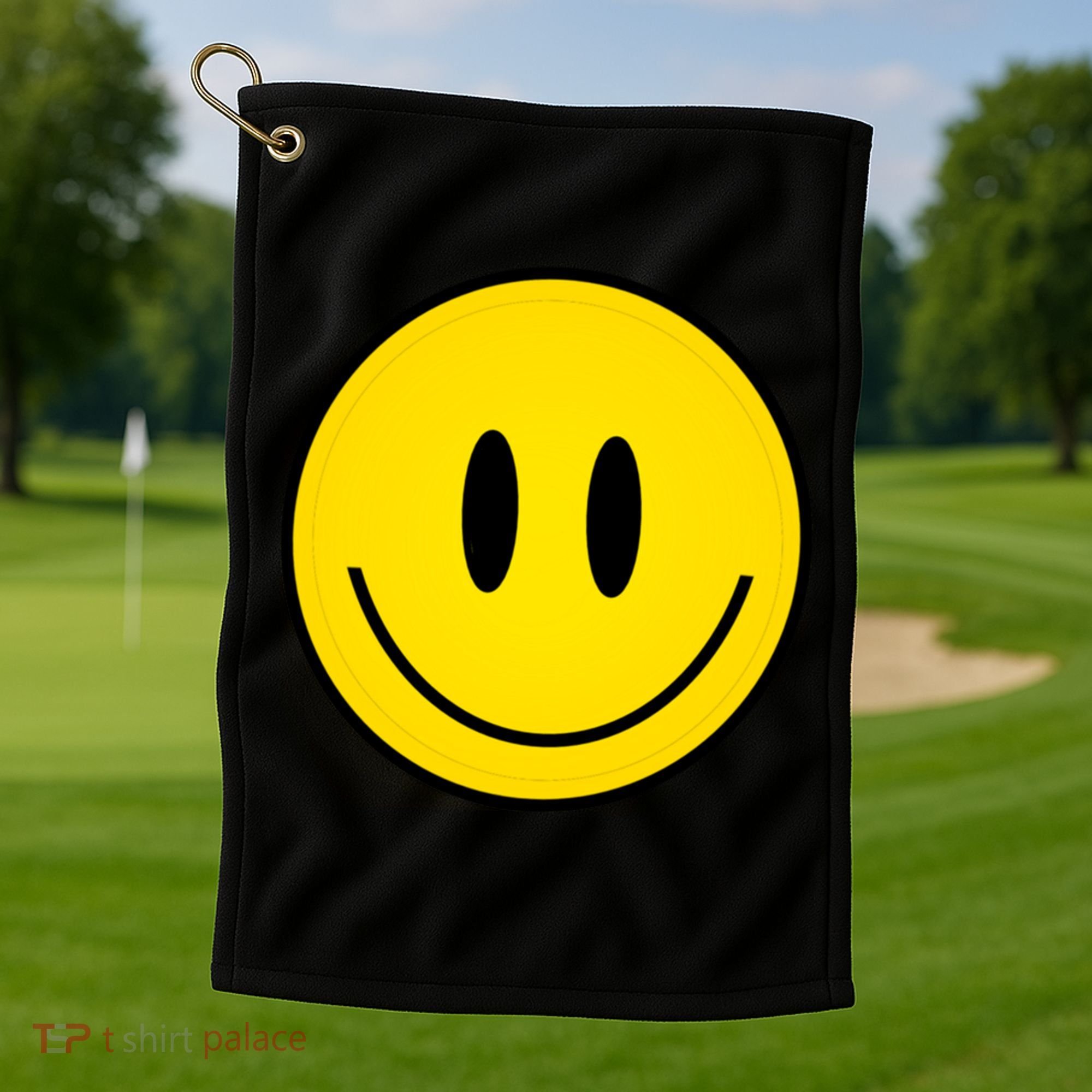 Retro Happy Vibe Smiley Face Happy Face Graphic Gift Golf Towel