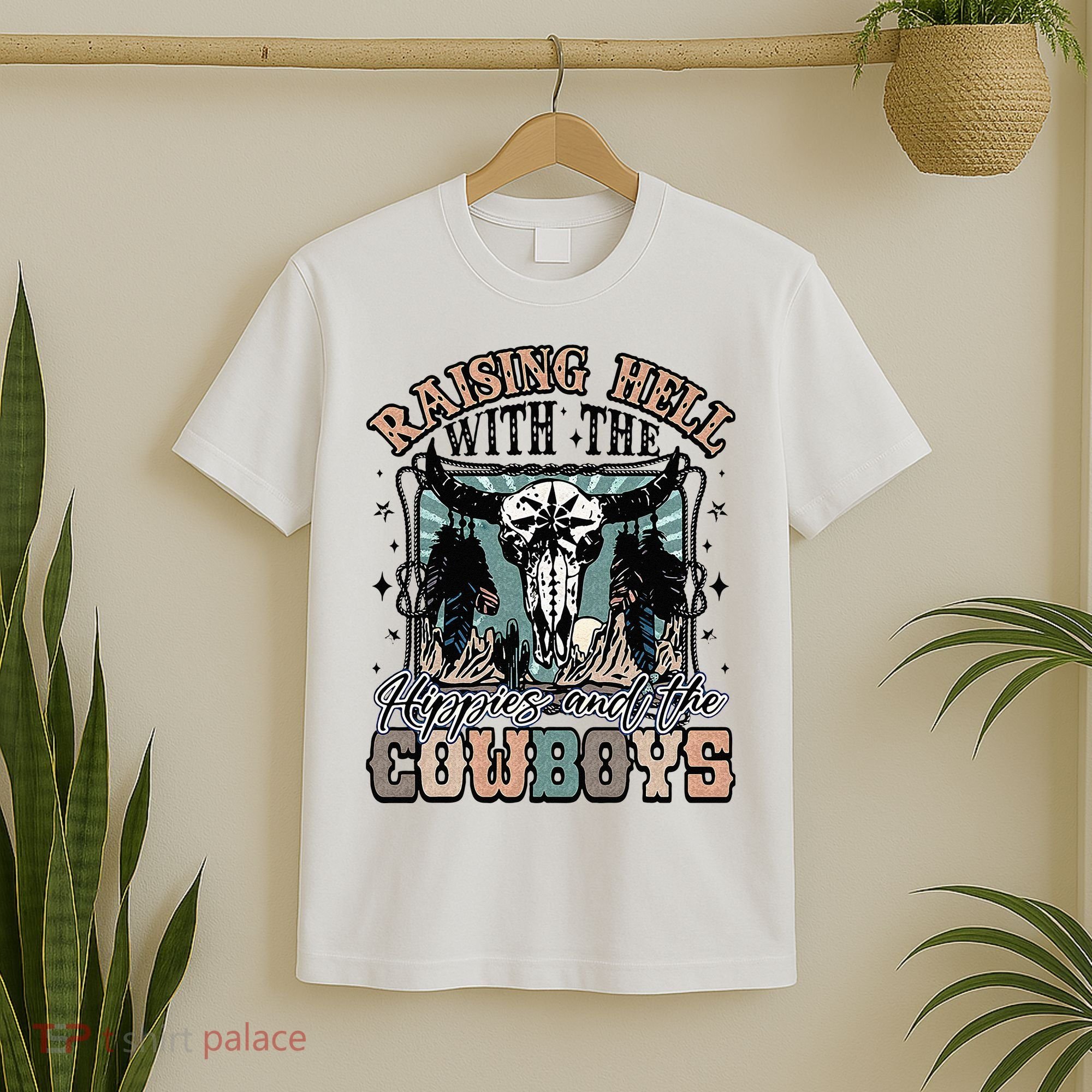 Raising Hell With The Hippies And Cow Western Cowgirl T-Shirt