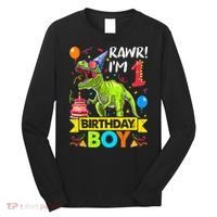 Rawr I'm 1st Birthday Boy Dinosaur Trex 1 Years Old Party Long Sleeve Shirt thumb 0