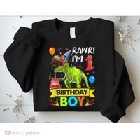 Rawr I'm 1st Birthday Boy Dinosaur Trex 1 Years Old Party Sweatshirt thumb 2