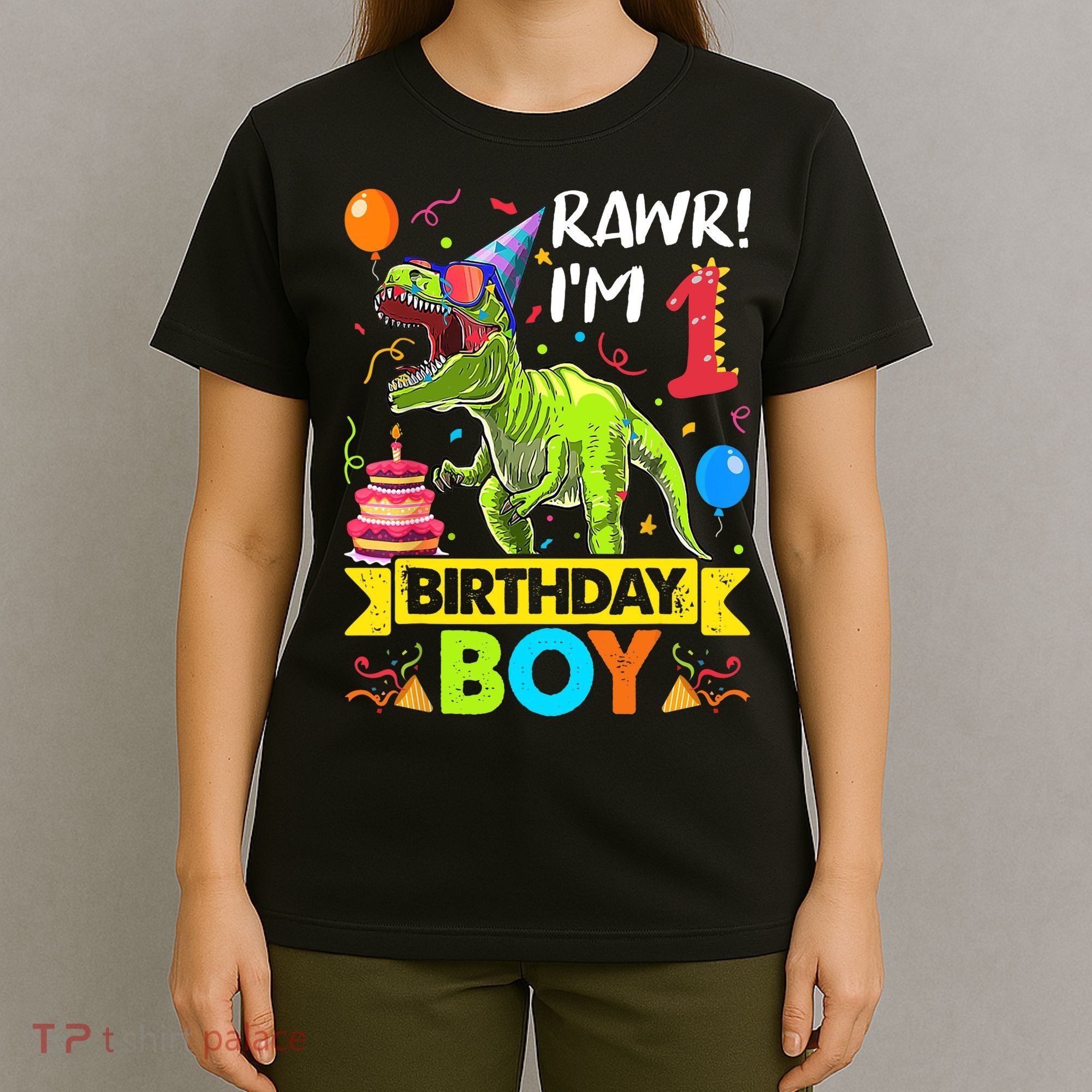 Rawr I'm 1st Birthday Boy Dinosaur Trex 1 Years Old Party T-Shirt