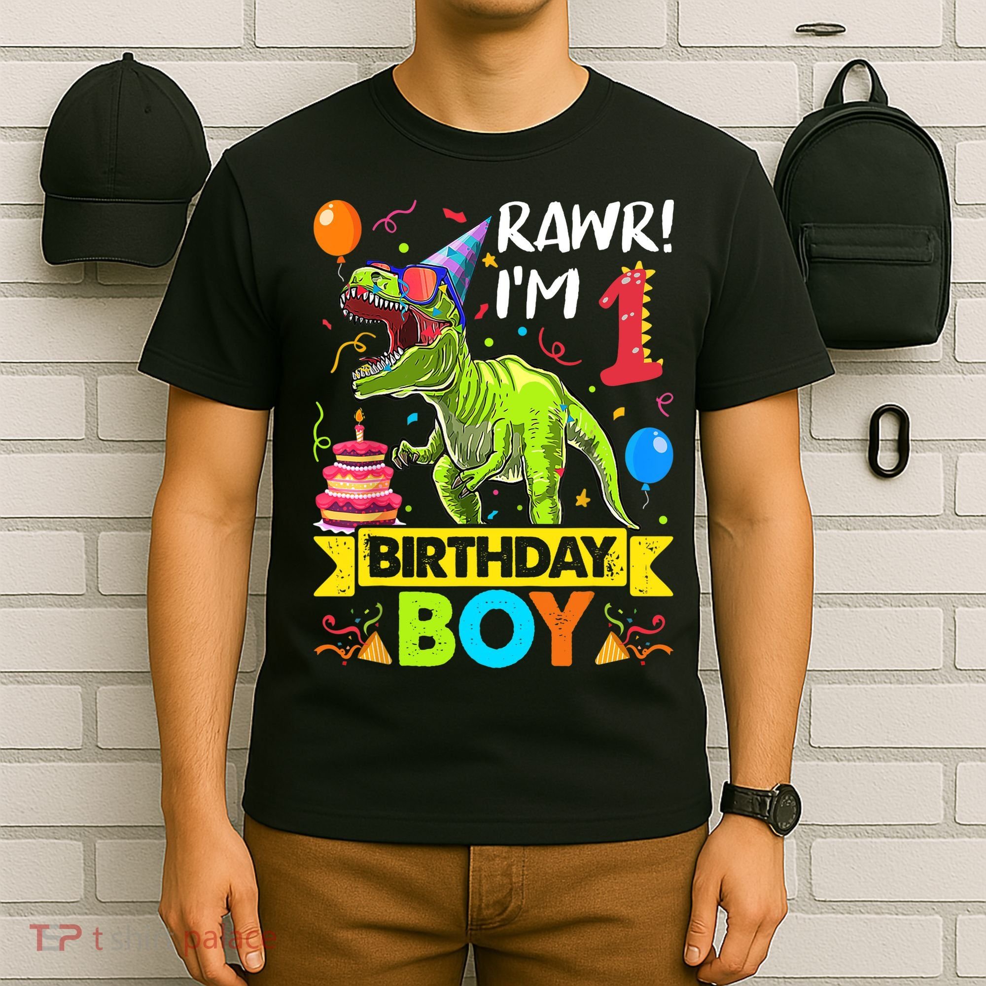 Rawr I'm 1st Birthday Boy Dinosaur Trex 1 Years Old Party T-Shirt
