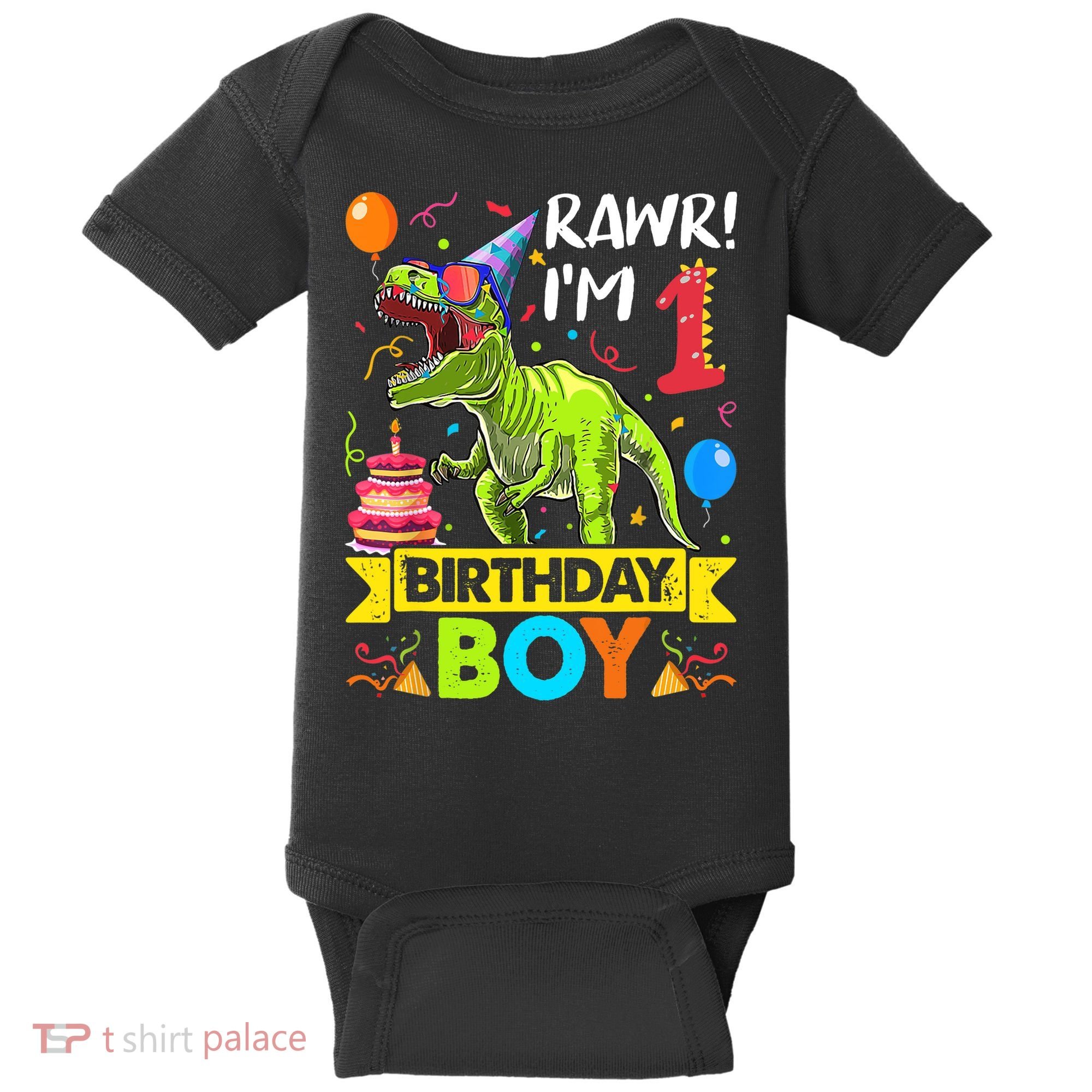 Rawr I'm 1st Birthday Boy Dinosaur Trex 1 Years Old Party Baby Bodysuit