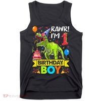 Rawr I'm 1st Birthday Boy Dinosaur Trex 1 Years Old Party Tank Top thumb 0